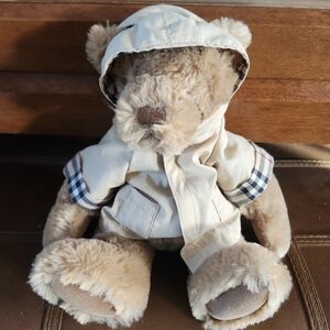 Burberry Cream and Tan Stuffed Bear with Plaid Hoodie- Small
